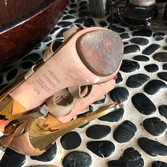 Herve Leger nude natural and gold stiletto sandals - Picture 6 of 6